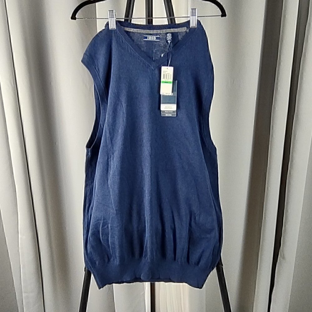 Izod Big & Tall Natural Stretch Blue Sleeveless Sweater Vest Size Large T (NWT)